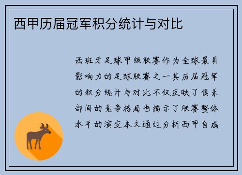 西甲历届冠军积分统计与对比